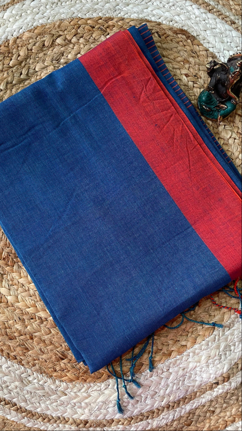 Blue Handloom cotton saree with Red border