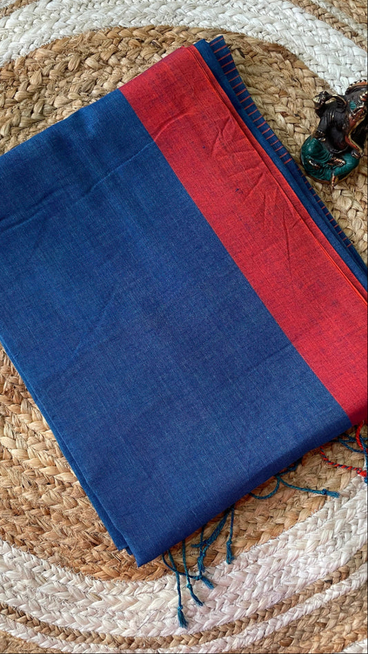 Blue Handloom cotton saree with Red border