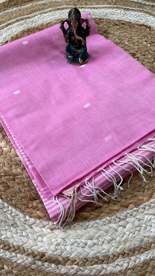Pink Soft cotton Jamdani saree