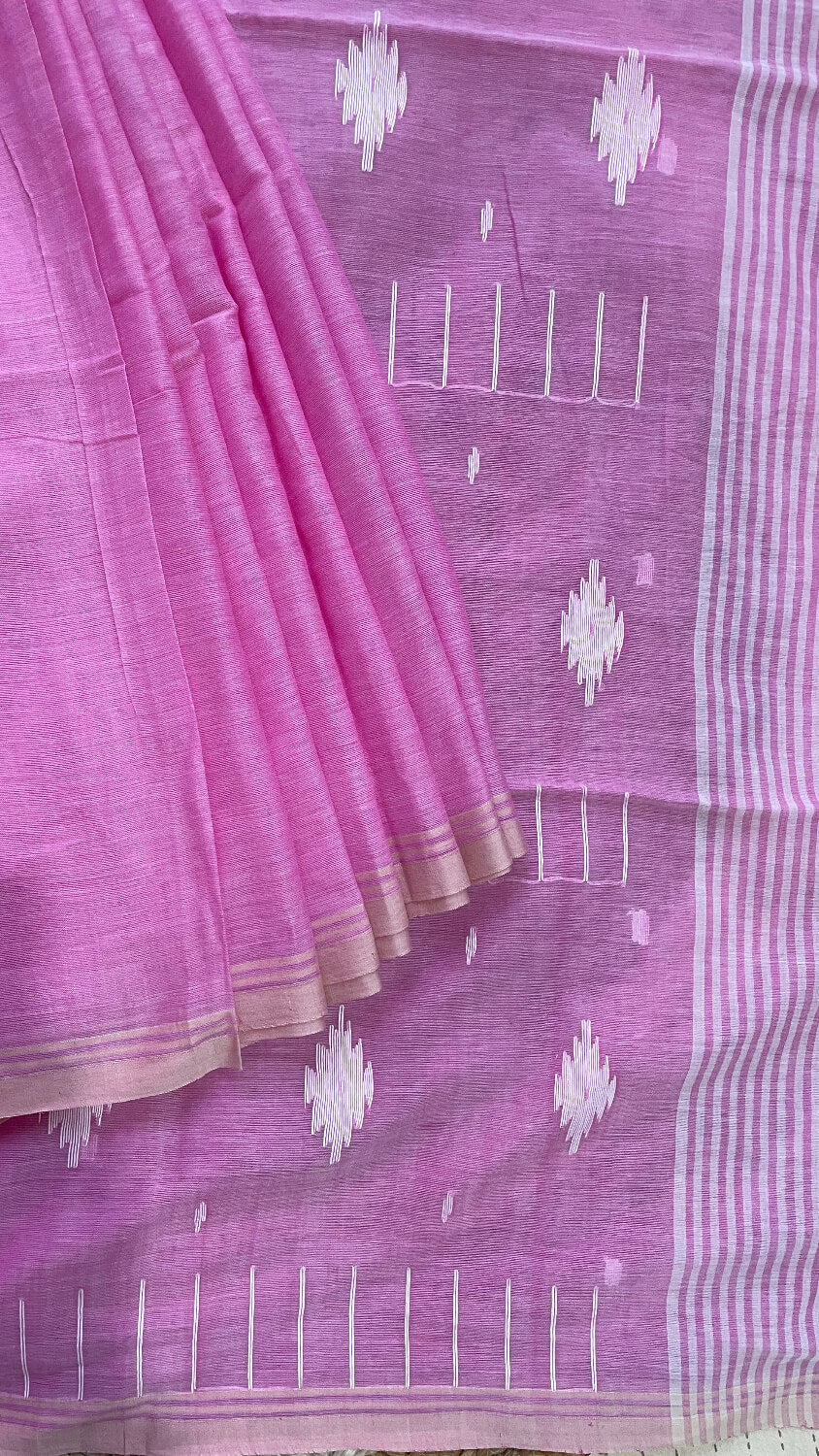 Pink Soft cotton Jamdani saree