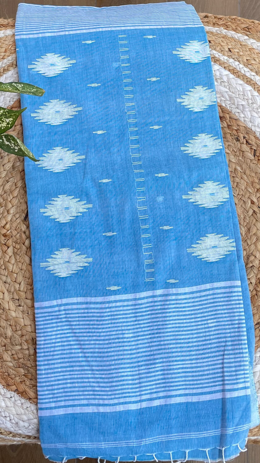Blue Soft cotton Jamdani saree