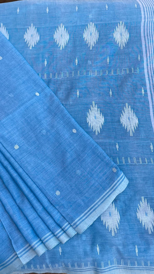 Blue Soft cotton Jamdani saree