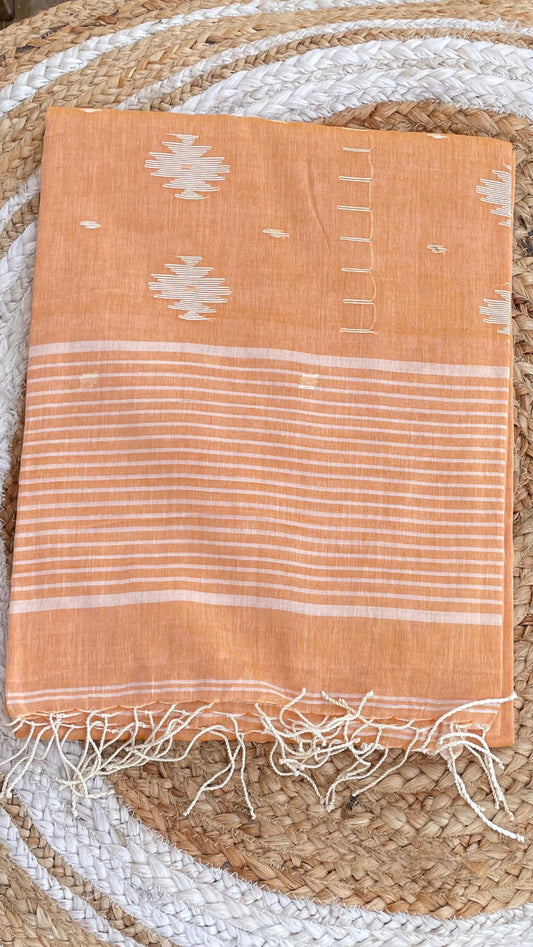Peach Soft cotton Jamdani saree