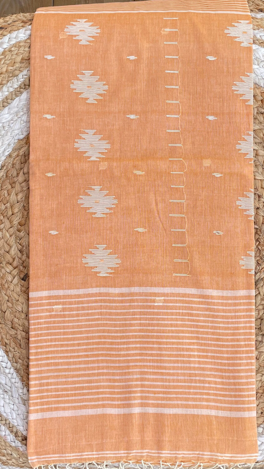 Peach Soft cotton Jamdani saree