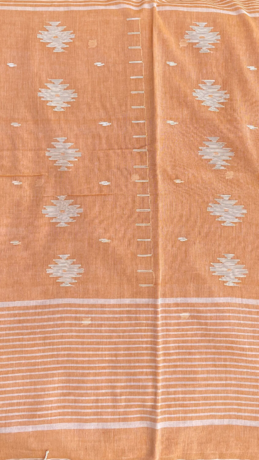 Peach Soft cotton Jamdani saree