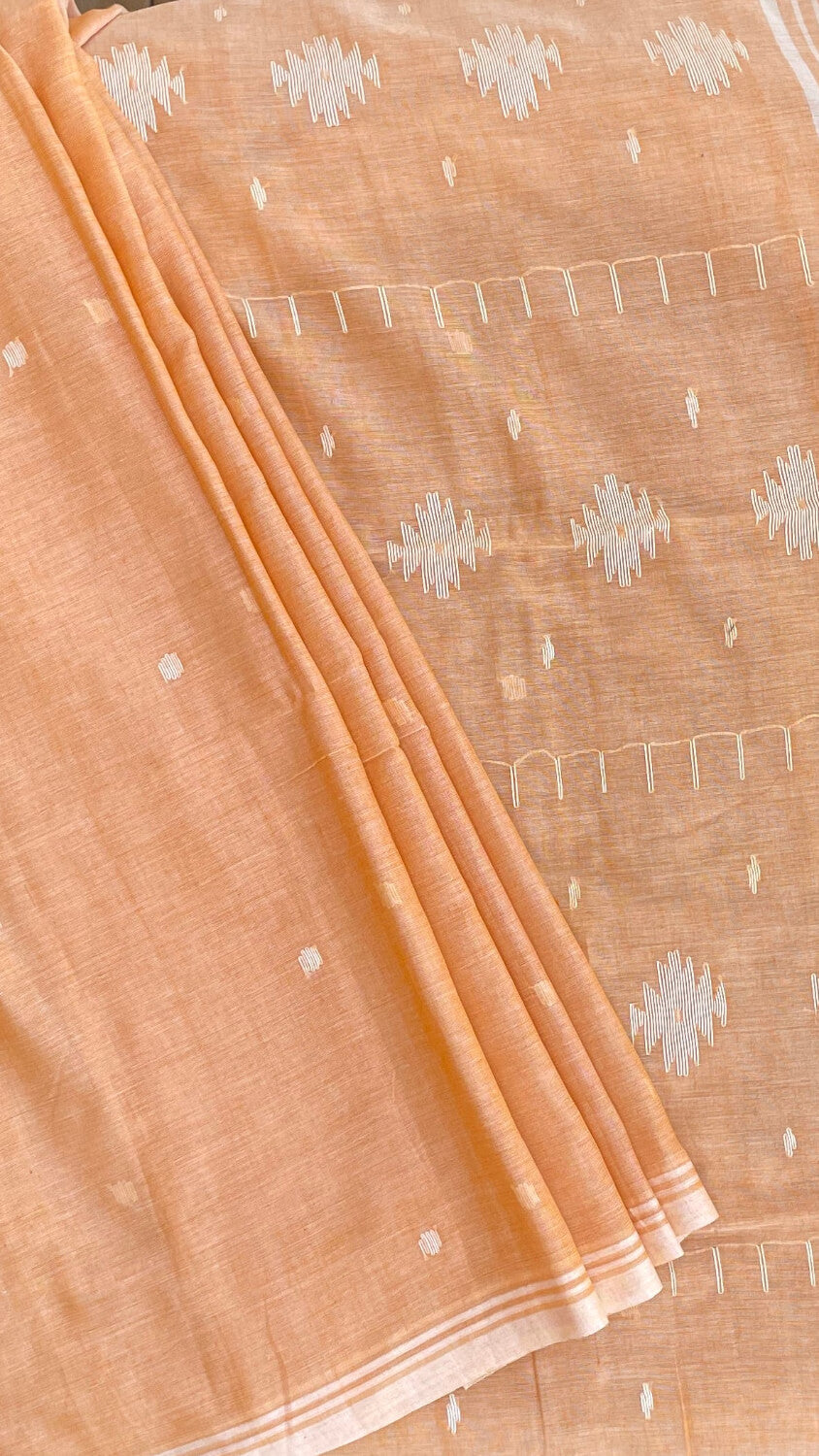 Peach Soft cotton Jamdani saree