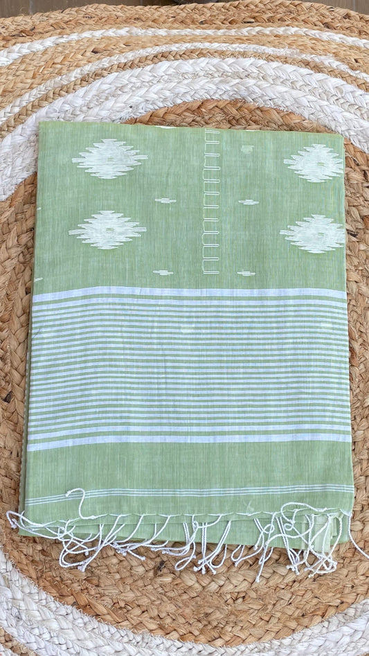 Green Soft cotton Jamdani saree