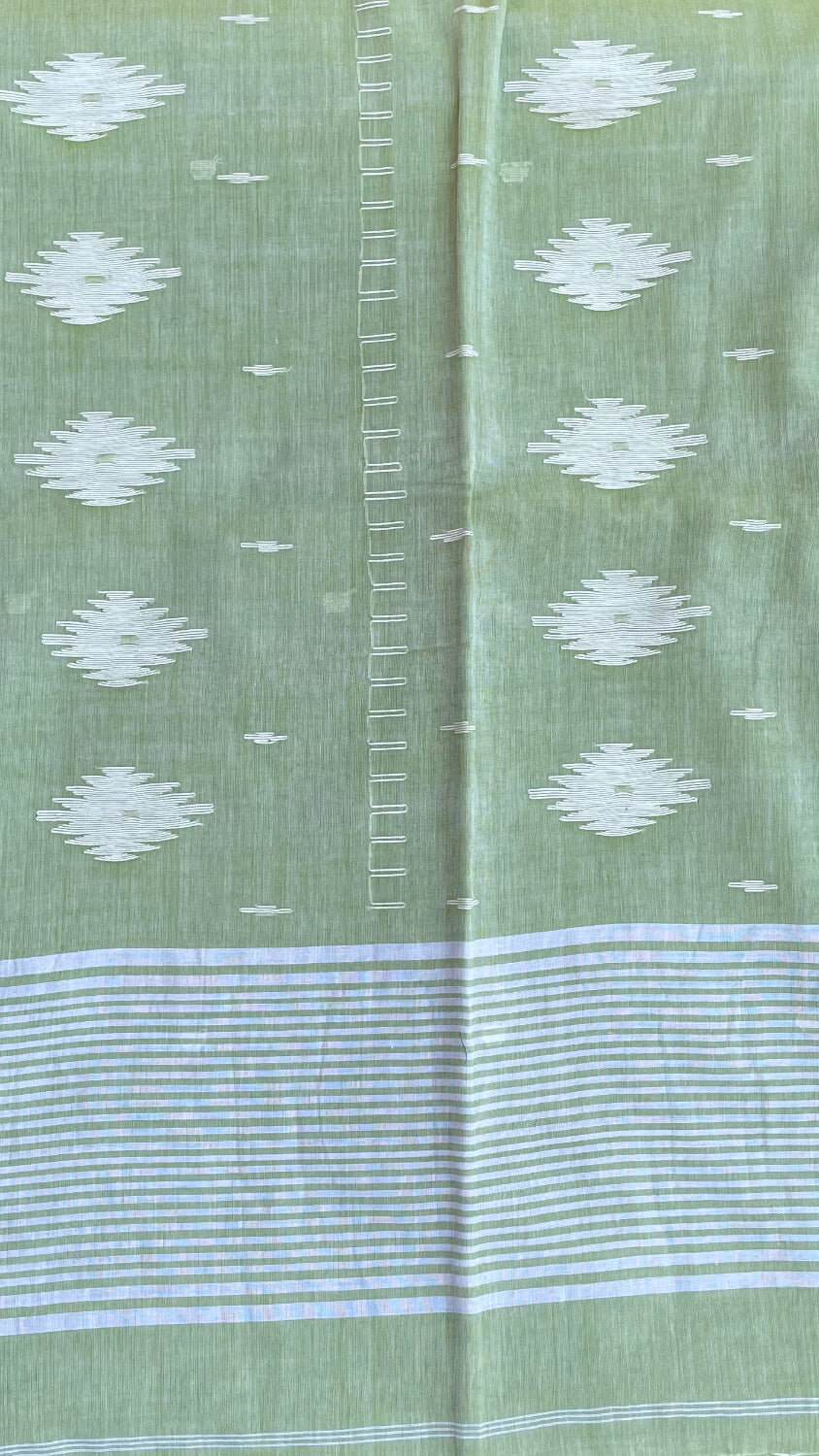 Green Soft cotton Jamdani saree