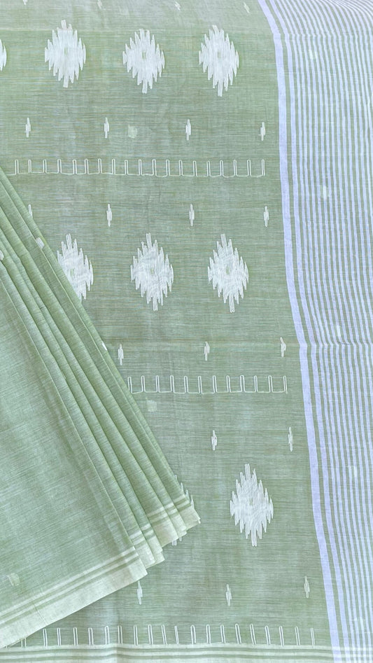 Green Soft cotton Jamdani saree