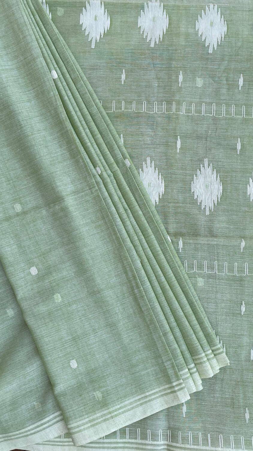 Green Soft cotton Jamdani saree