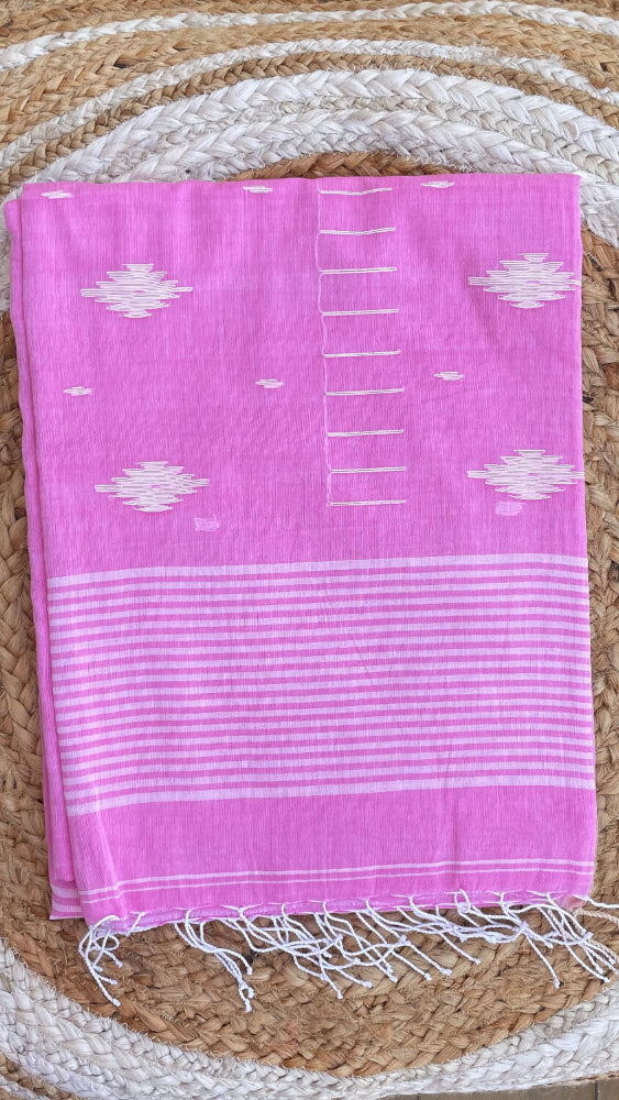 Pink Soft cotton Jamdani saree