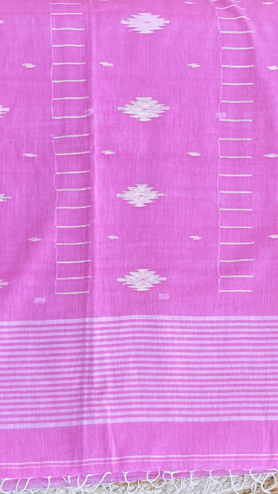 Pink Soft cotton Jamdani saree