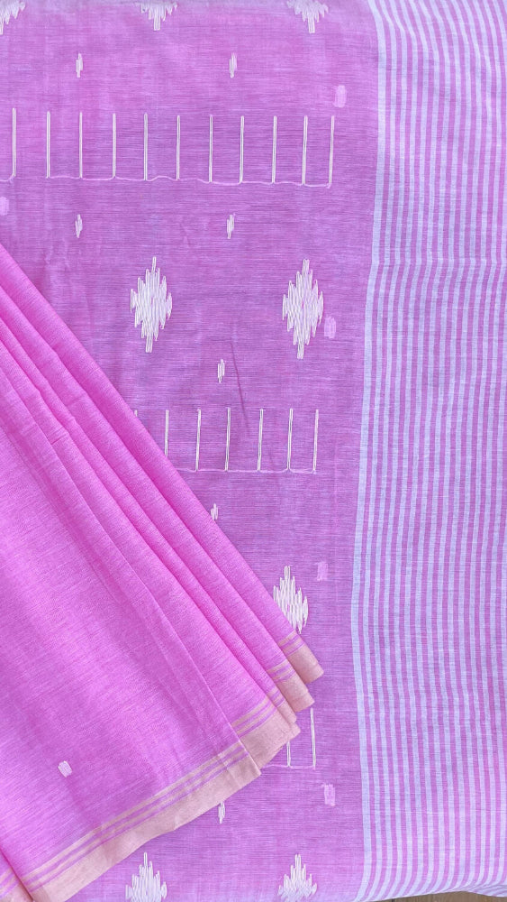 Pink Soft cotton Jamdani saree