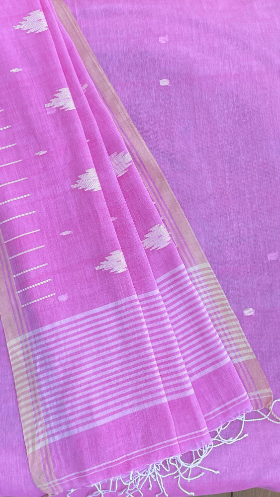 Pink Soft cotton Jamdani saree