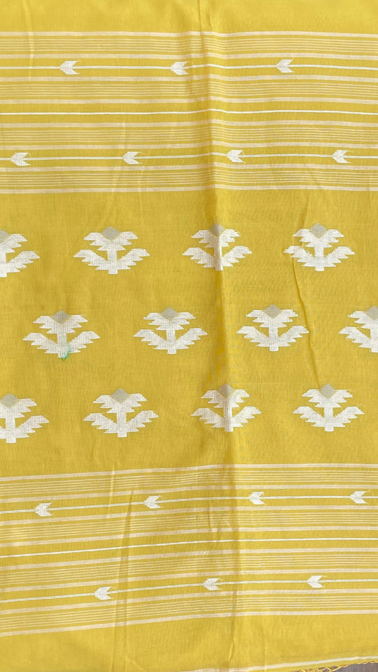 Yellow Soft cotton Jamdani saree