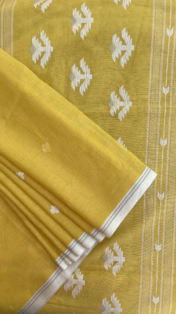 Yellow Soft cotton Jamdani saree