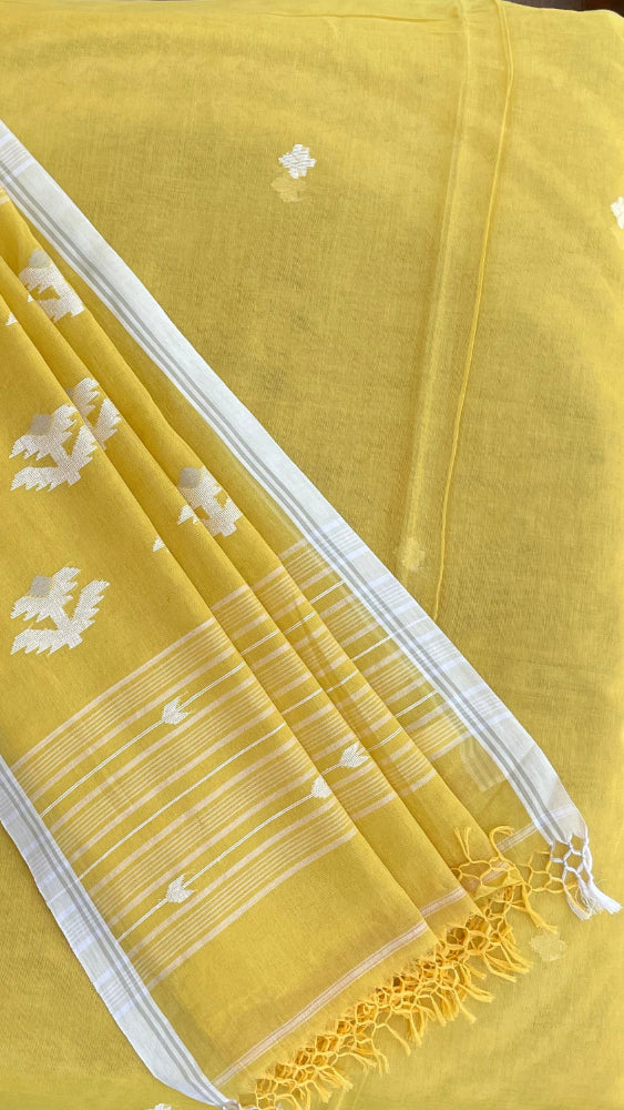 Yellow Soft cotton Jamdani saree