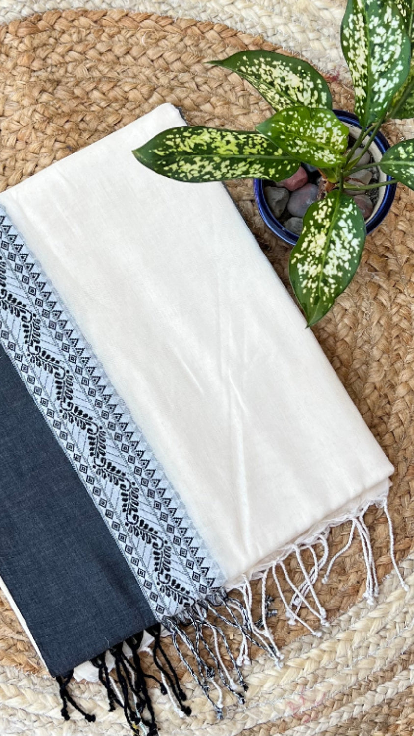 Beige Handloom cotton saree with Black border (Copy)