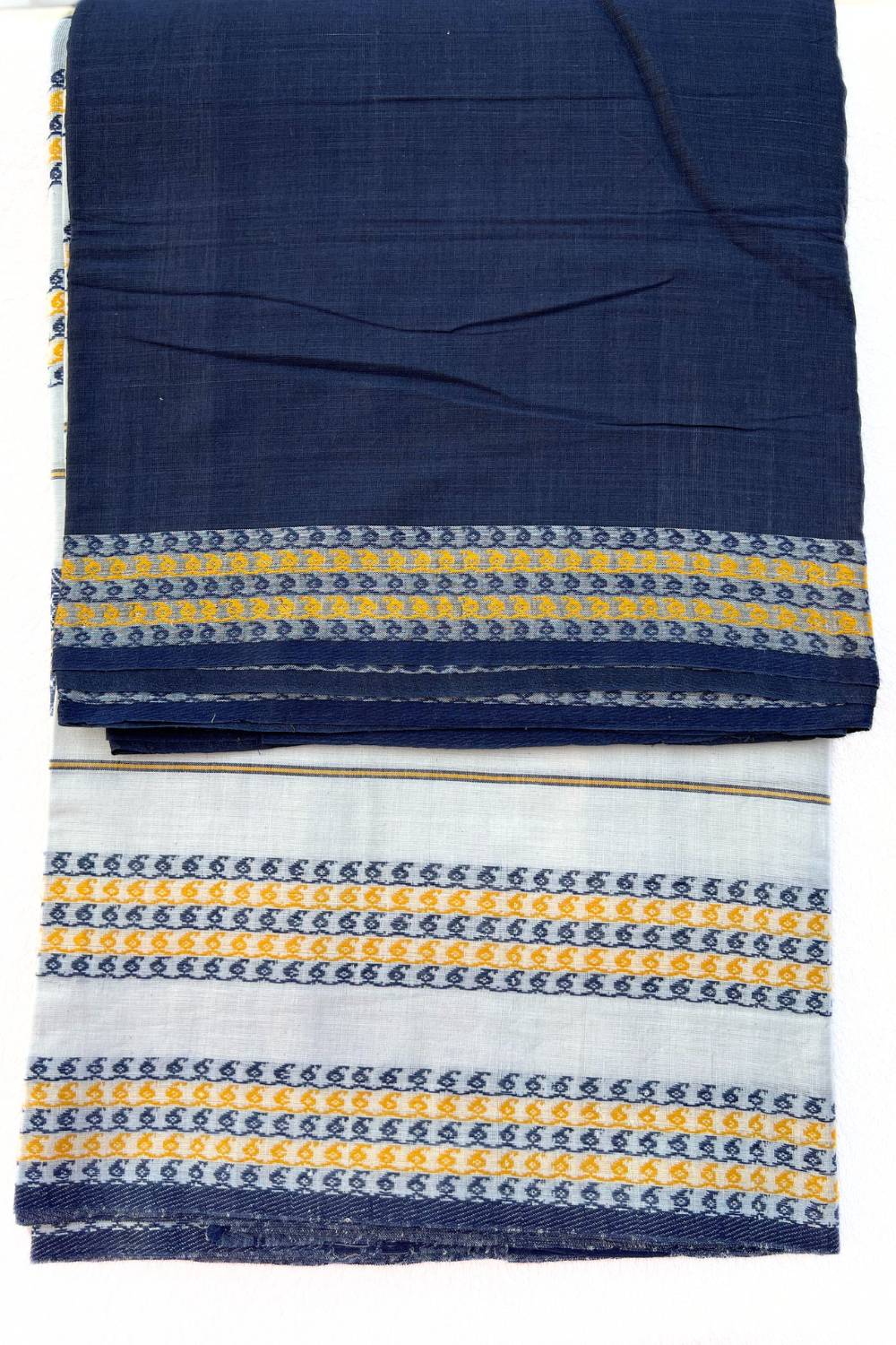 Navy blue and white Handloom saree
