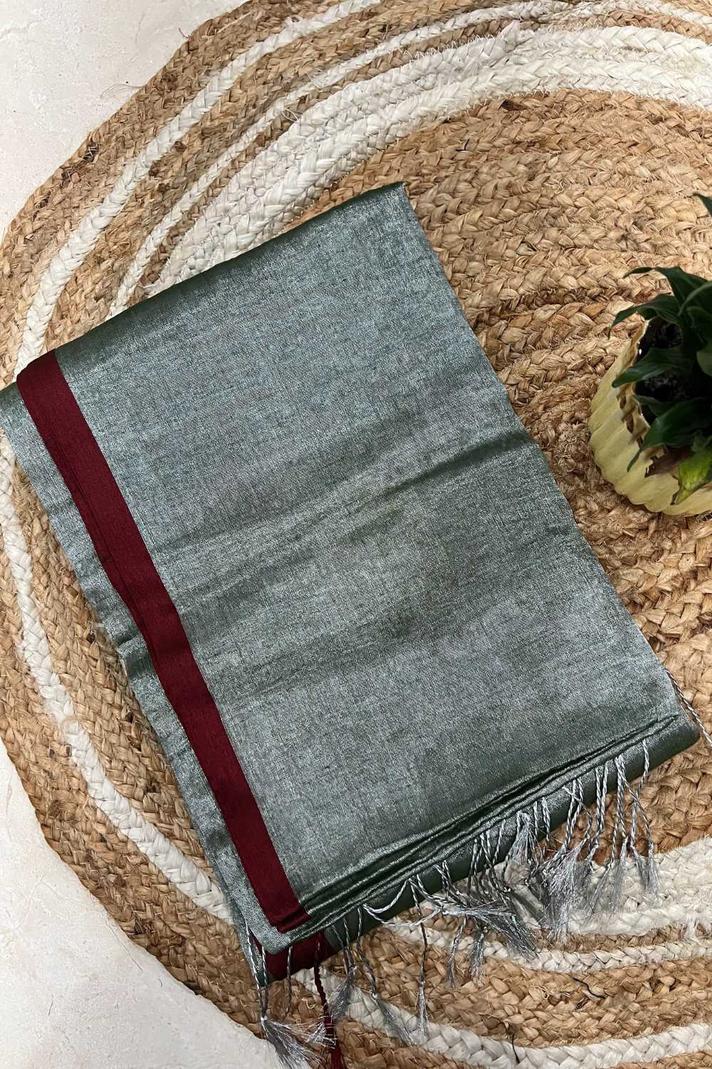 Silver cotton tissue saree