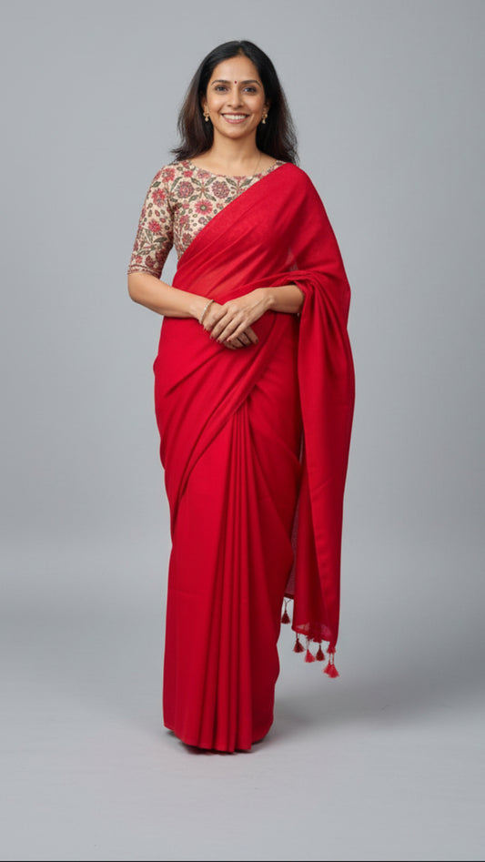 Red cotton saree