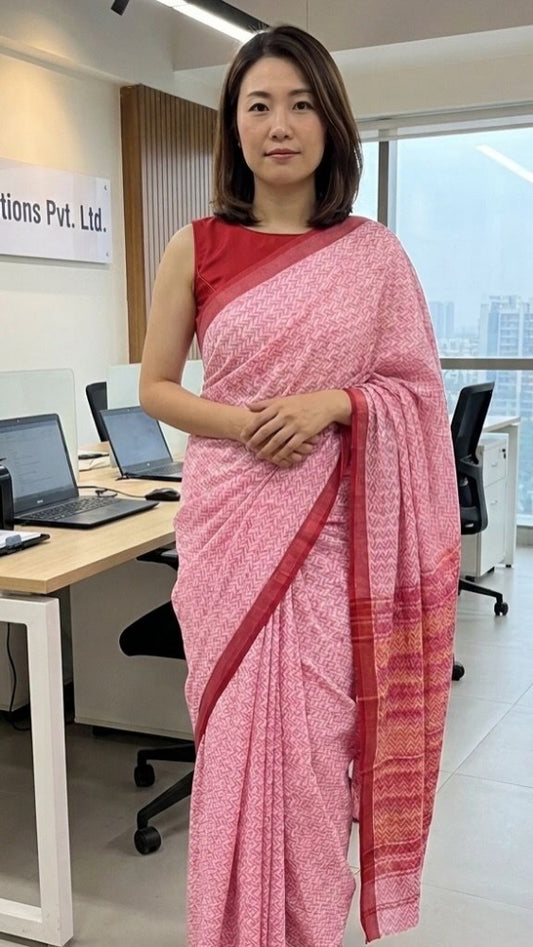 Red and white jaquard weave Dhonekhali