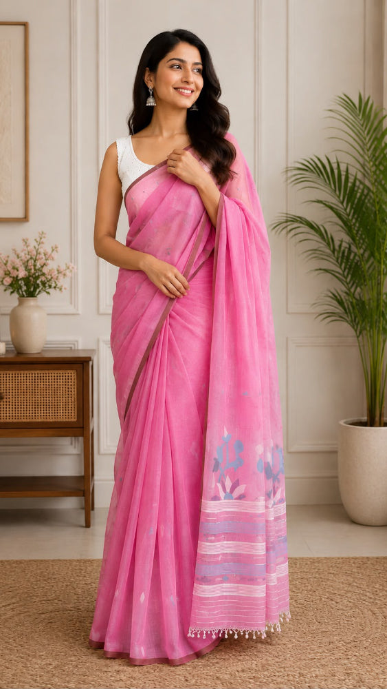 Pink needlework Jamdani