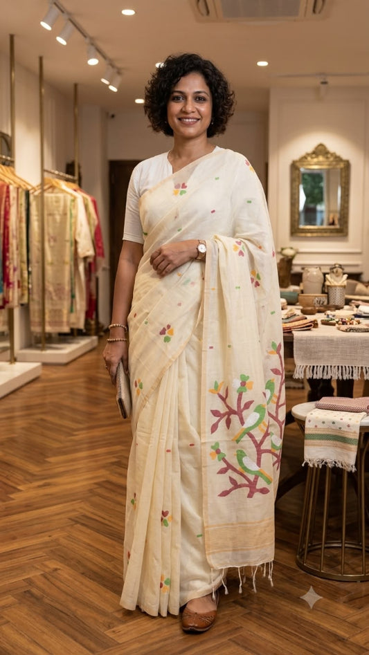 White needlework Jamdani