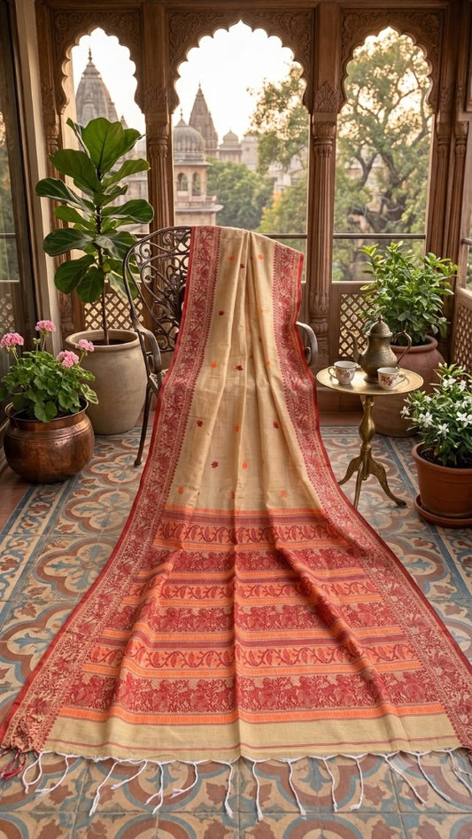 Beige red Baluchari