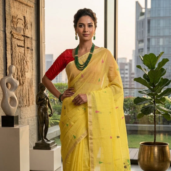 Yellow needlework Jamdani