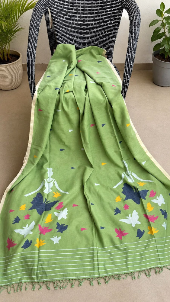 Green cotton Jamdani