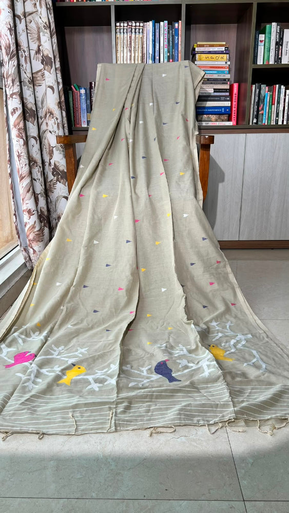 Beige cotton Jamdani
