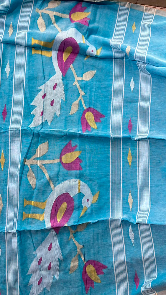 Blue cotton Jamdani
