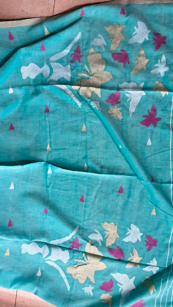 Sea green cotton Jamdani