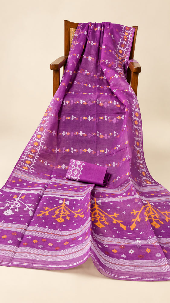 Purple starched Dhakai Jamdani