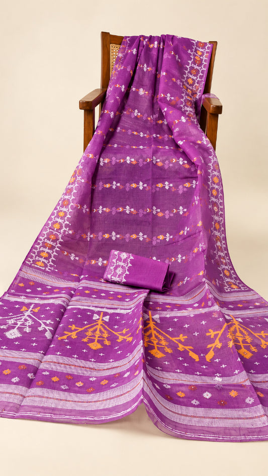 Purple starched Dhakai Jamdani