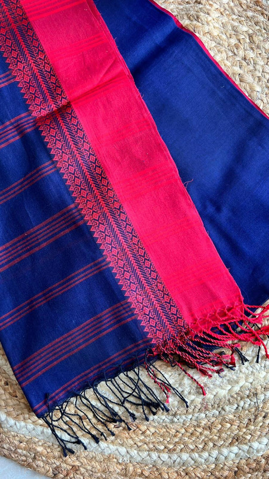 Navy blue Handloom cotton saree with Red border