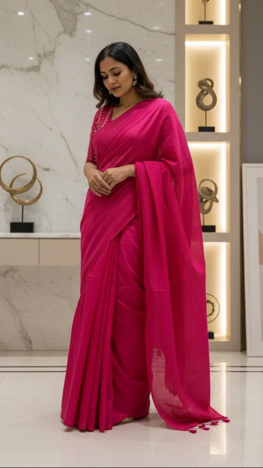 Pink cotton saree