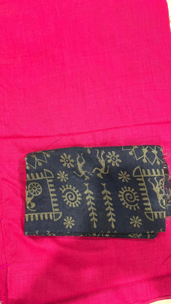 Pink cotton saree