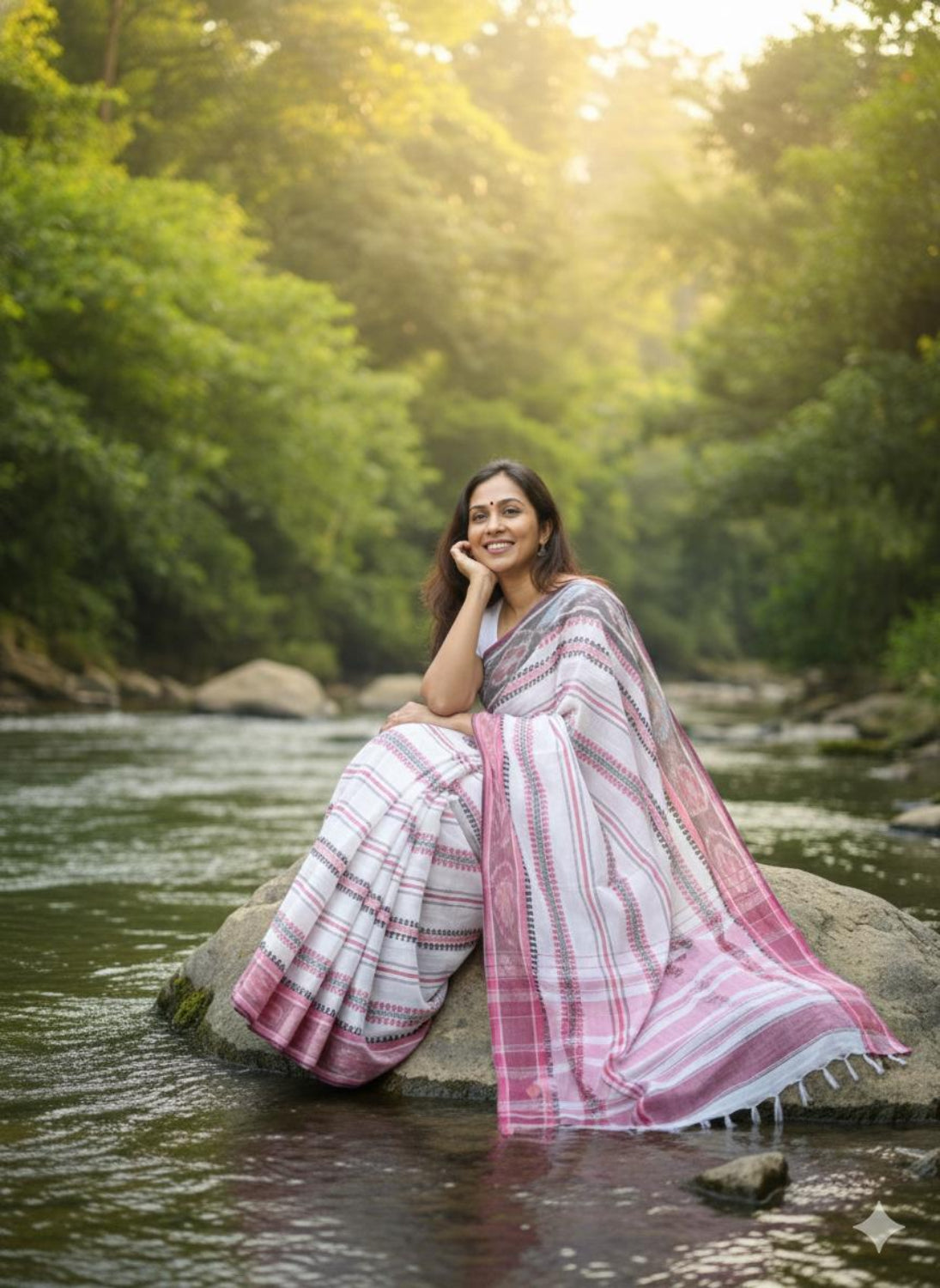 White with pink striped Handloom saree