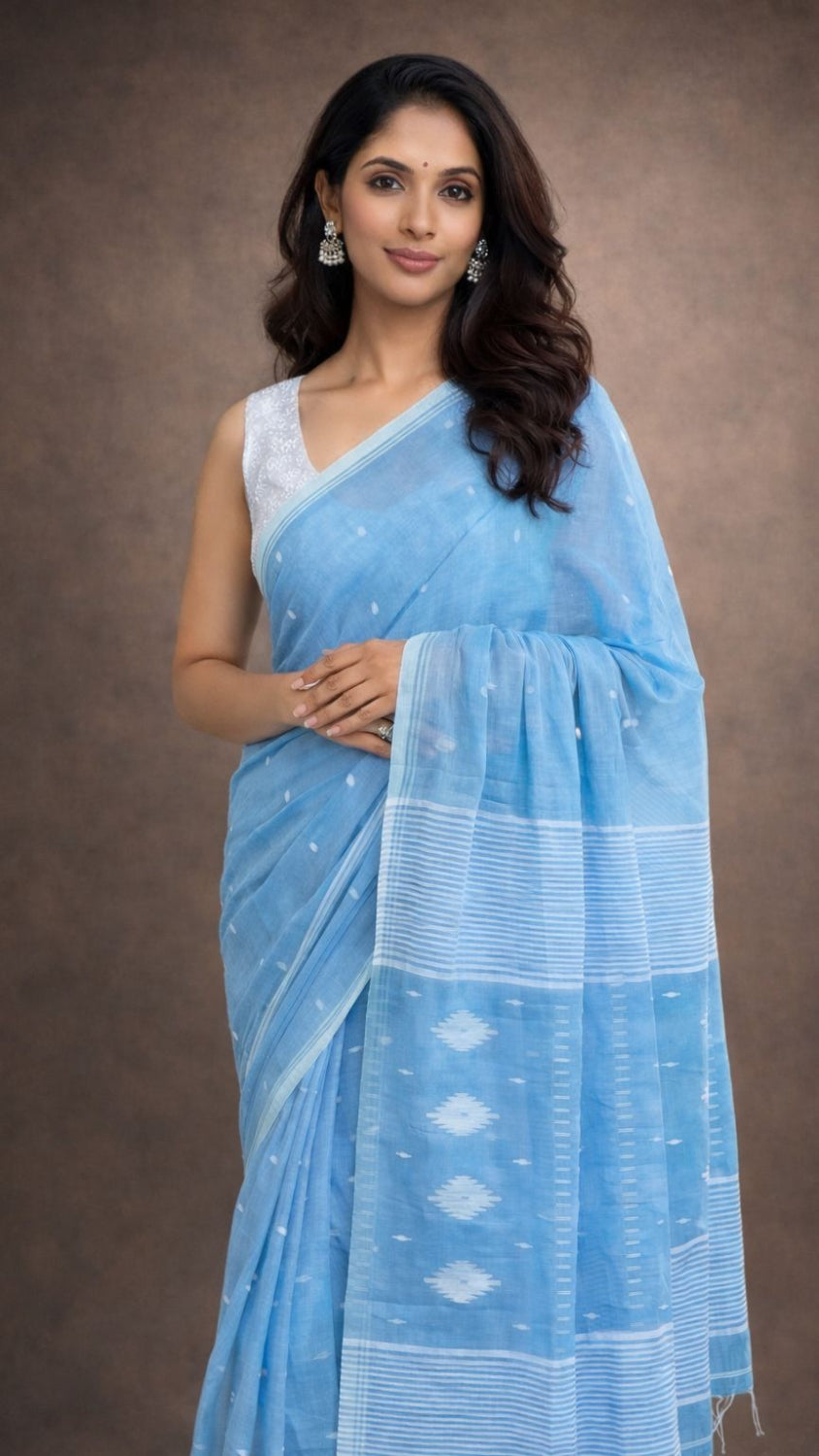 Blue Soft cotton Jamdani saree