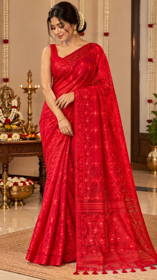 Red Dhakai Jamdani