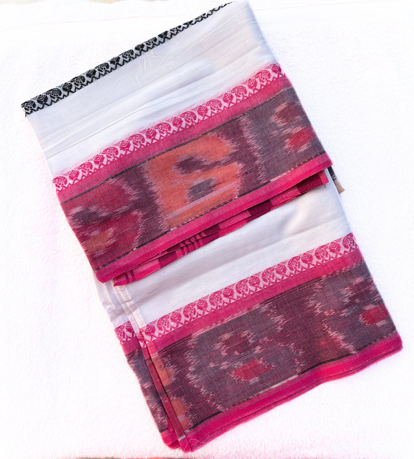 White with pink striped Handloom saree