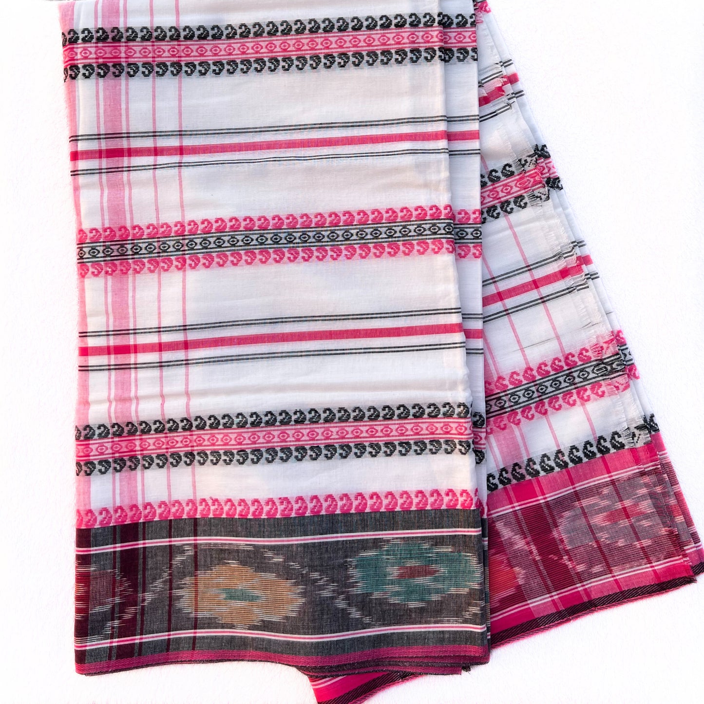 White with pink striped Handloom saree