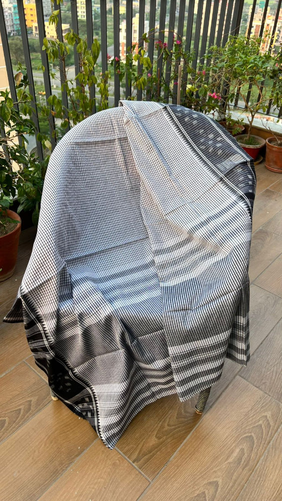 black and white check cotton saree