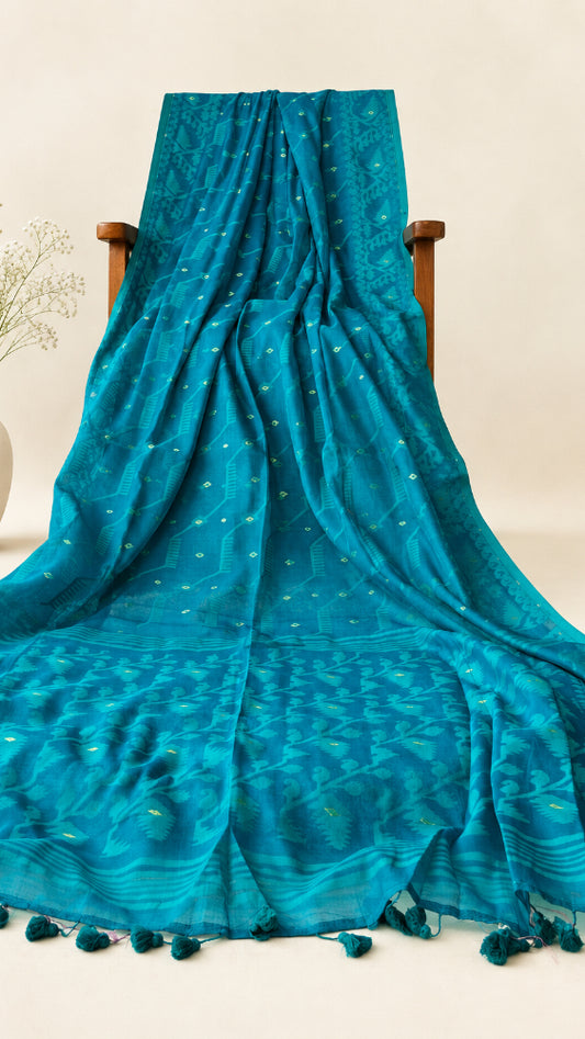 Blue-green Dhakai Jamdani