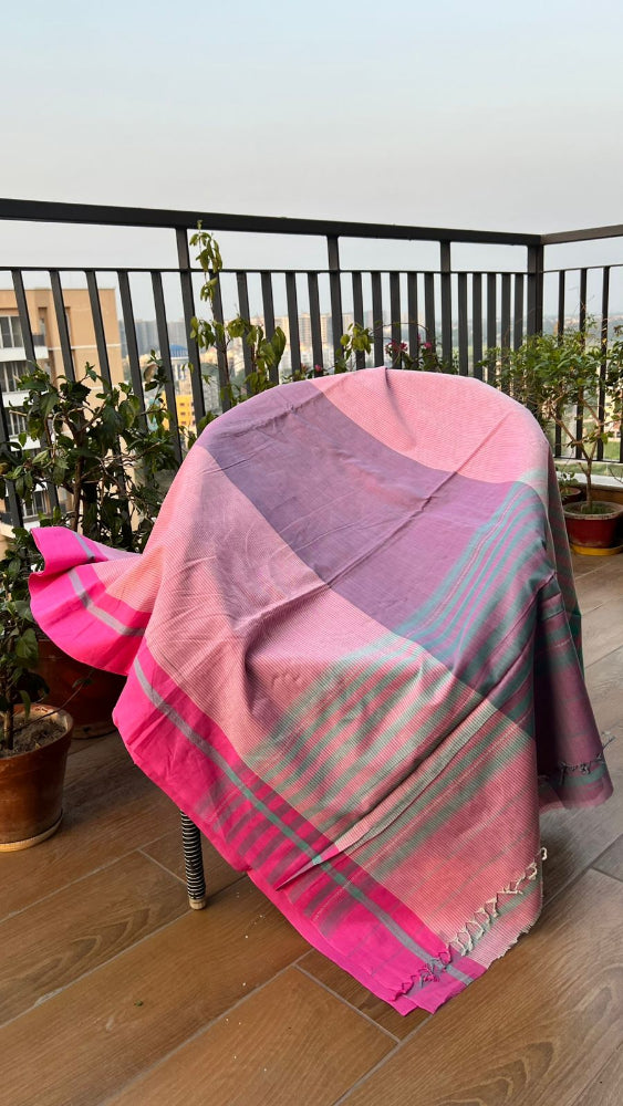 Pink and purple cotton handloom saree