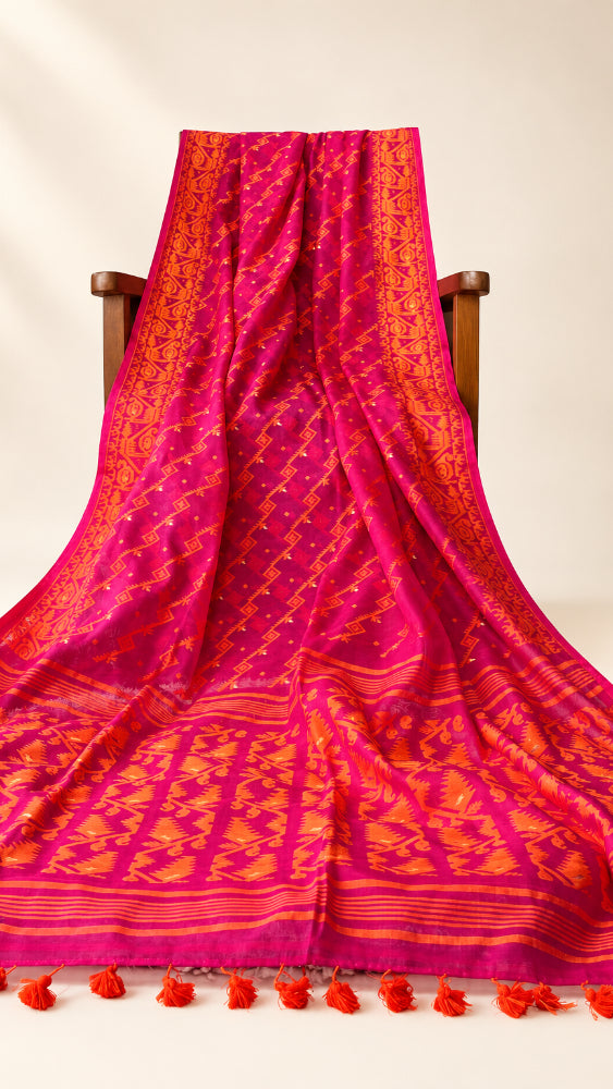 Orange-Pink Dhakai Jamdani